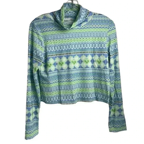 Vintage Supply Women's Size 4 Blue Fair Isle High Neck Cropped Top US 4 y2k - Picture 1 of 9